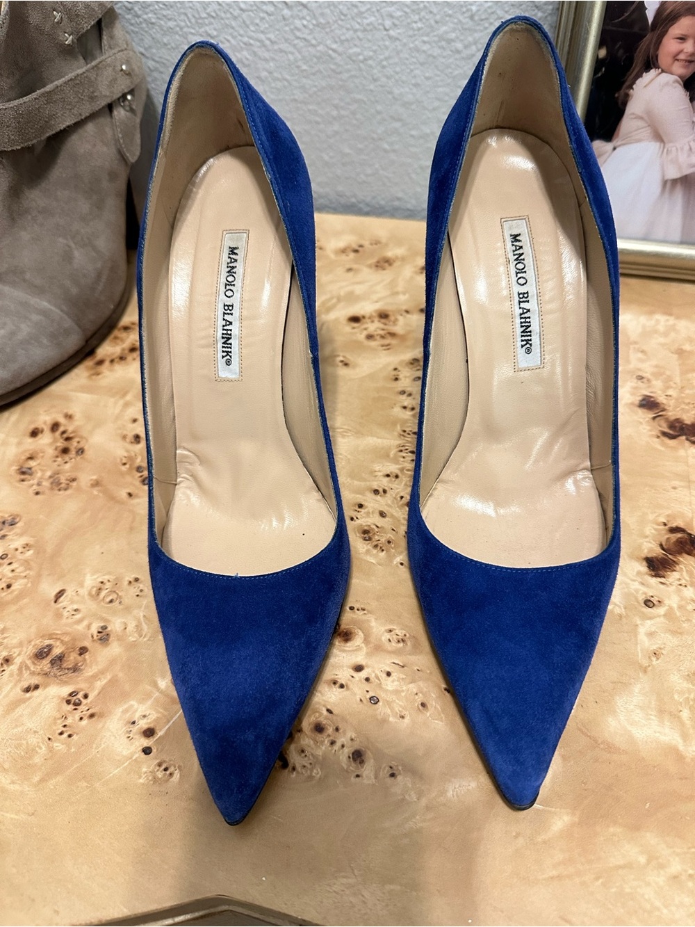Manolo Blahnik Cobalt Blue Suede Pointed-Toe Pumps